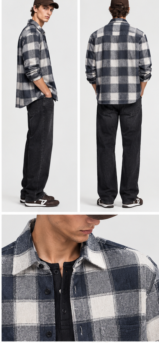 Bhavy Apparels Men Navy Blue White Check Boxy Fit Casual Shirt