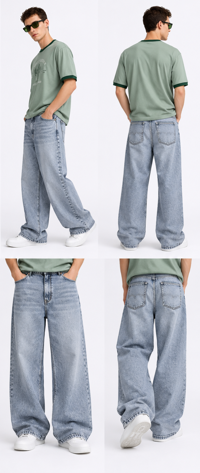 Bhavy Apparels – Men’s Light Blue Baggy Wide-Leg Jeans
