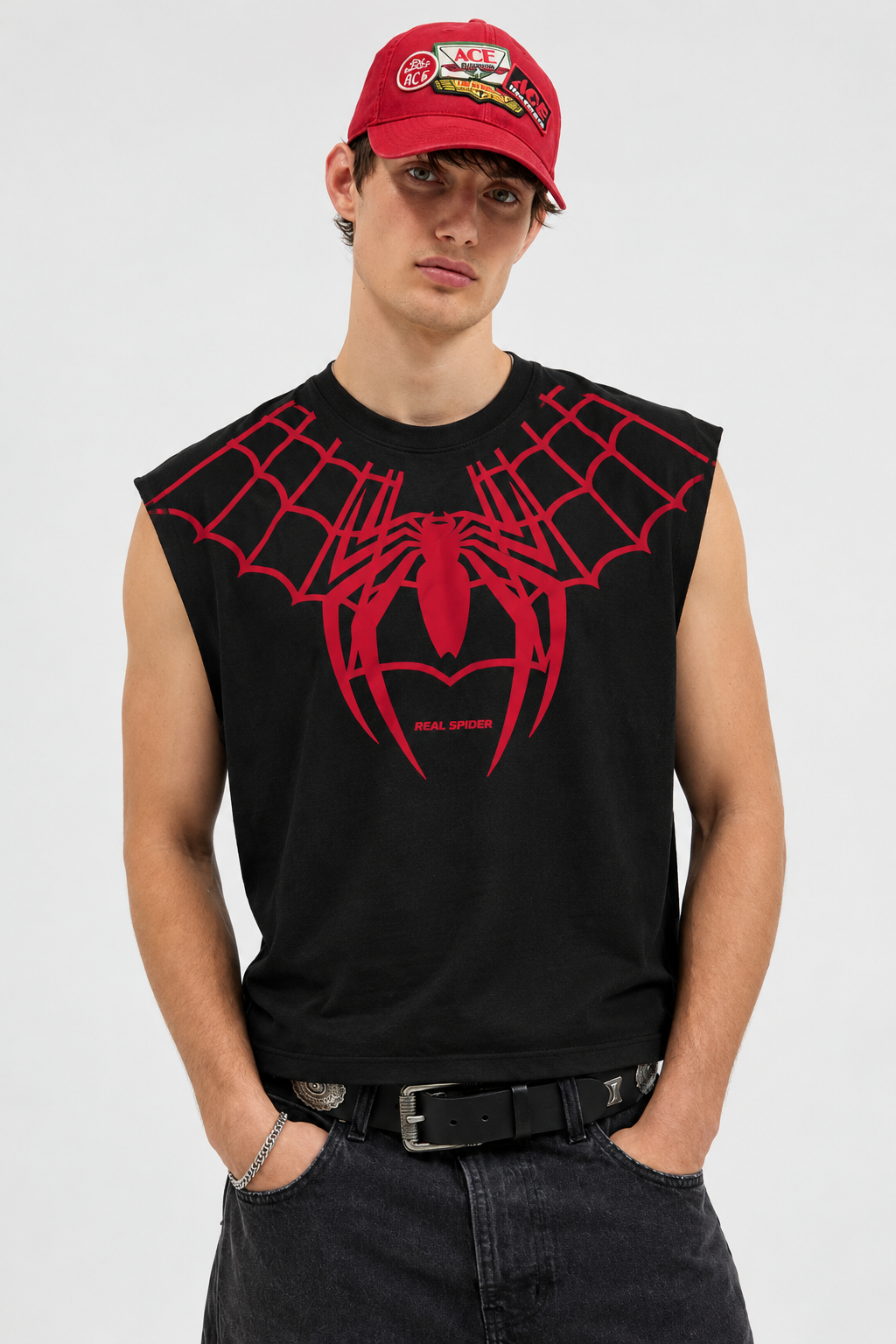 Men’s Black Spider Graphic Sleeveless Tank Top