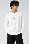 Men White Oversized Henley Full Sleeve T-Shirt