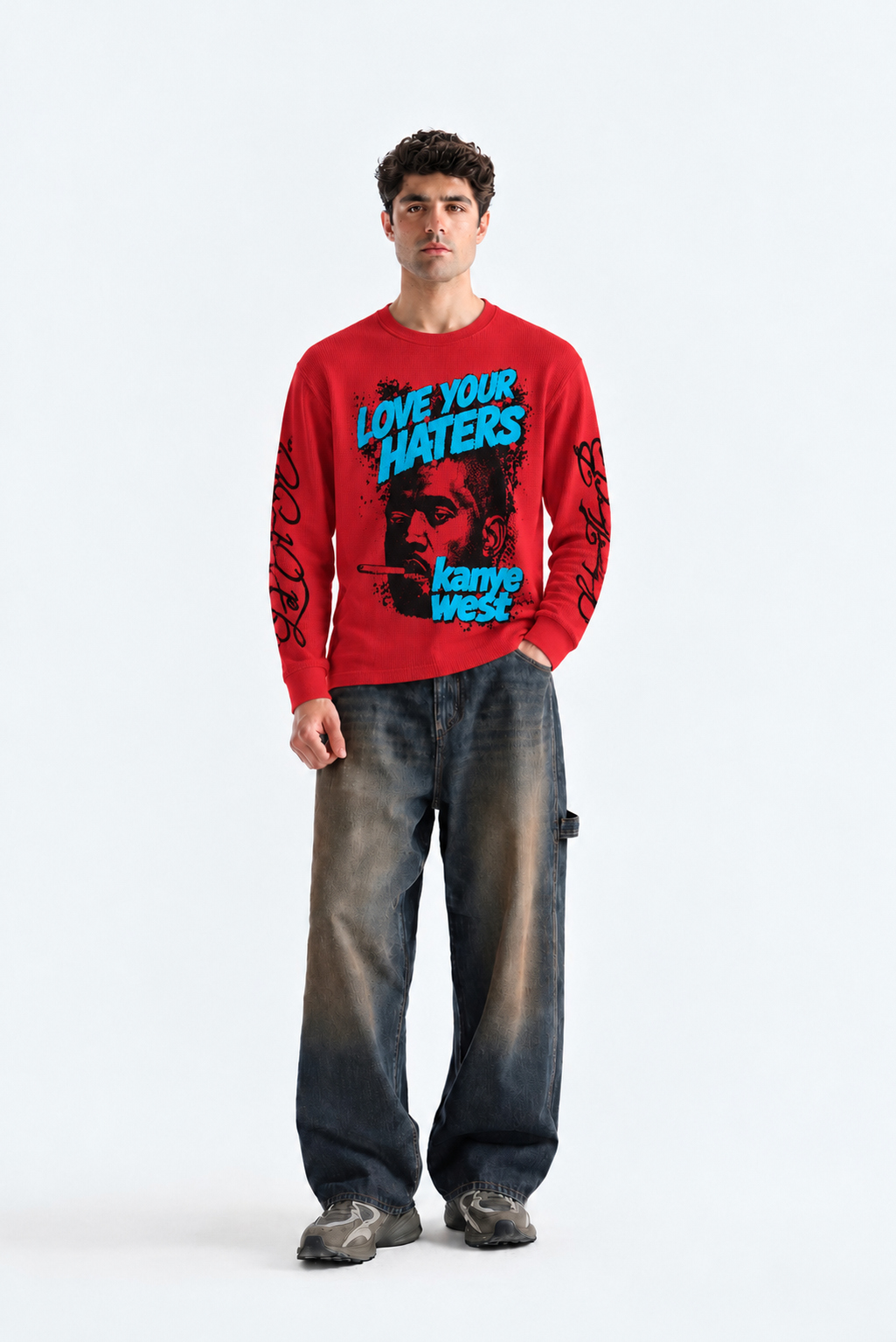 Love Your Haters Graphic Red Full-Sleeve waffle Tees