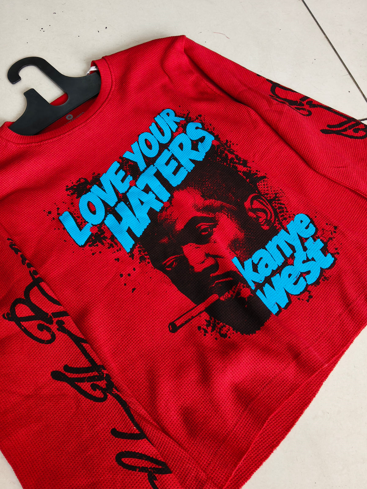 Love Your Haters Graphic Red Full-Sleeve waffle Tees