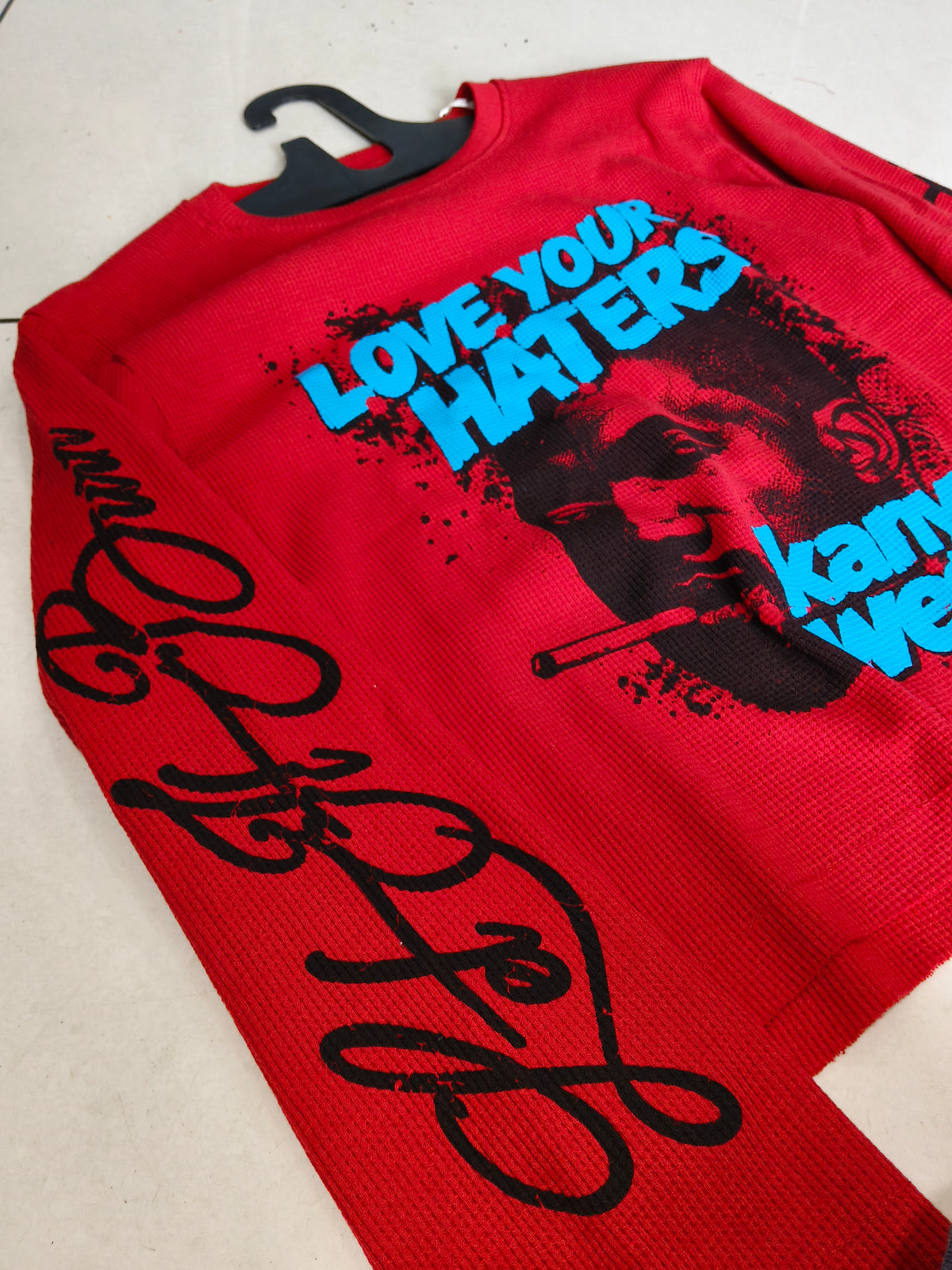Love Your Haters Graphic Red Full-Sleeve waffle Tees