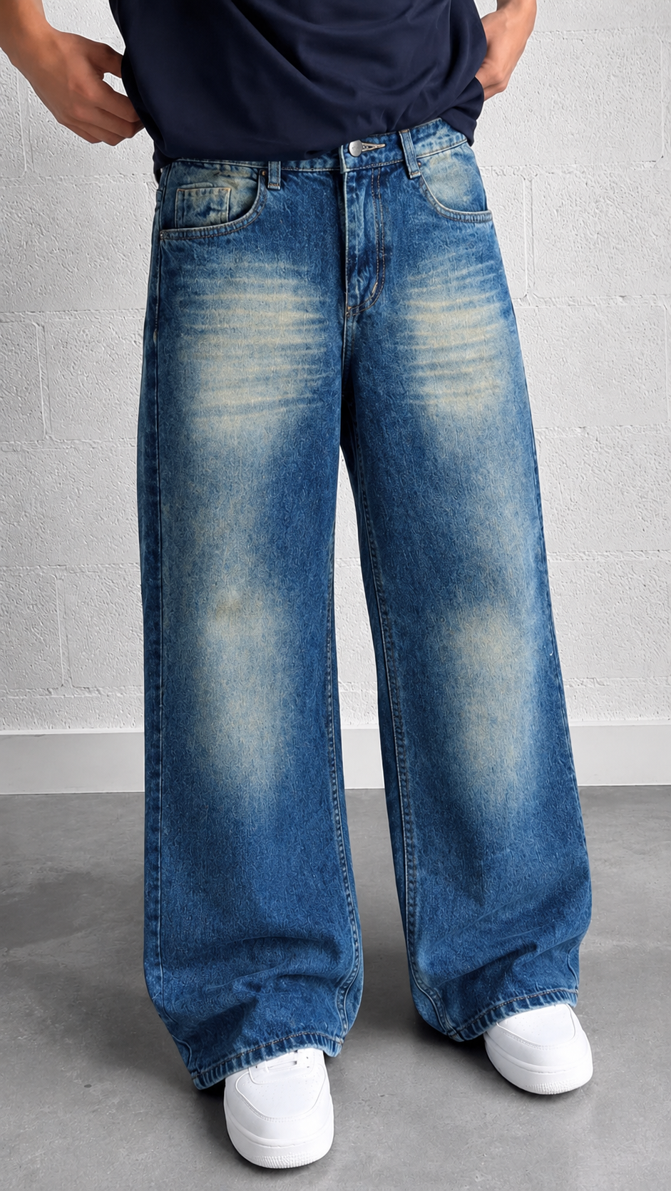 Men’s Blue Washed Loose Fit Baggy Jeans | Wide Leg Denim | Streetwear Style