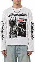 Moniequinto Men White Graphic Printed Oversized Waffle Knit T-Shirt