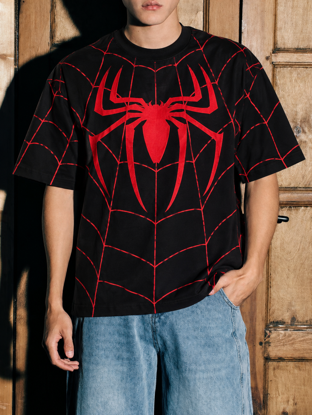 Spider Web Oversized T-Shirt – Black & Red