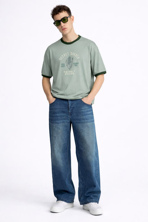 Men’s Blue Washed Loose Fit Baggy Jeans | Wide Leg Denim | Streetwear Style