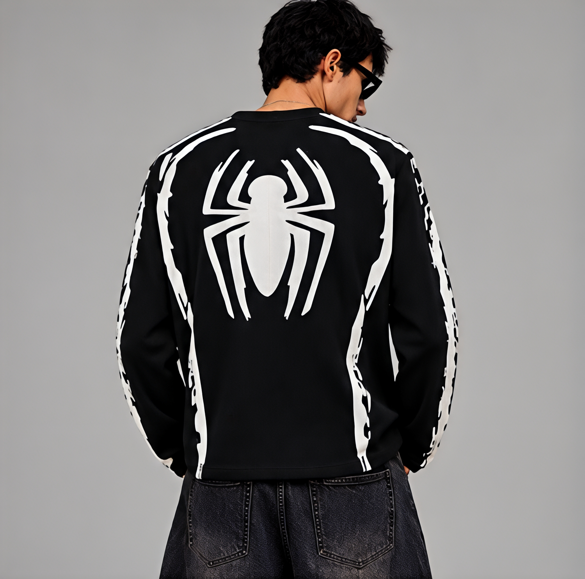 Spider Graphic Black Waffle Full Sleeve T-Shirt