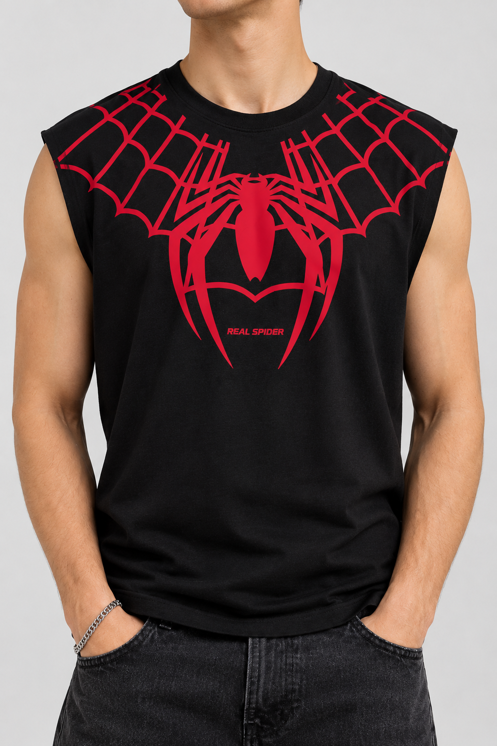 Men’s Black Spider Graphic Sleeveless Tank Top