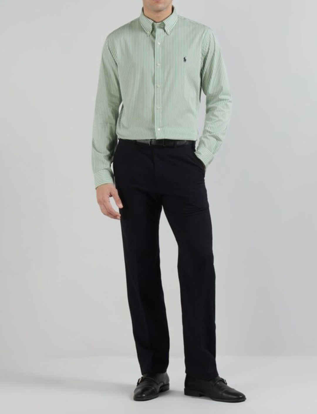 BHAVY APPARELS - Sage Green Pinstripe Oxford Shirt
