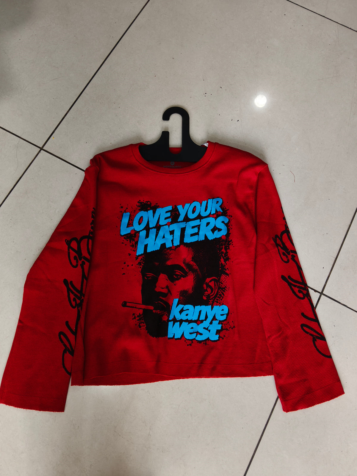 Love Your Haters Graphic Red Full-Sleeve waffle Tees