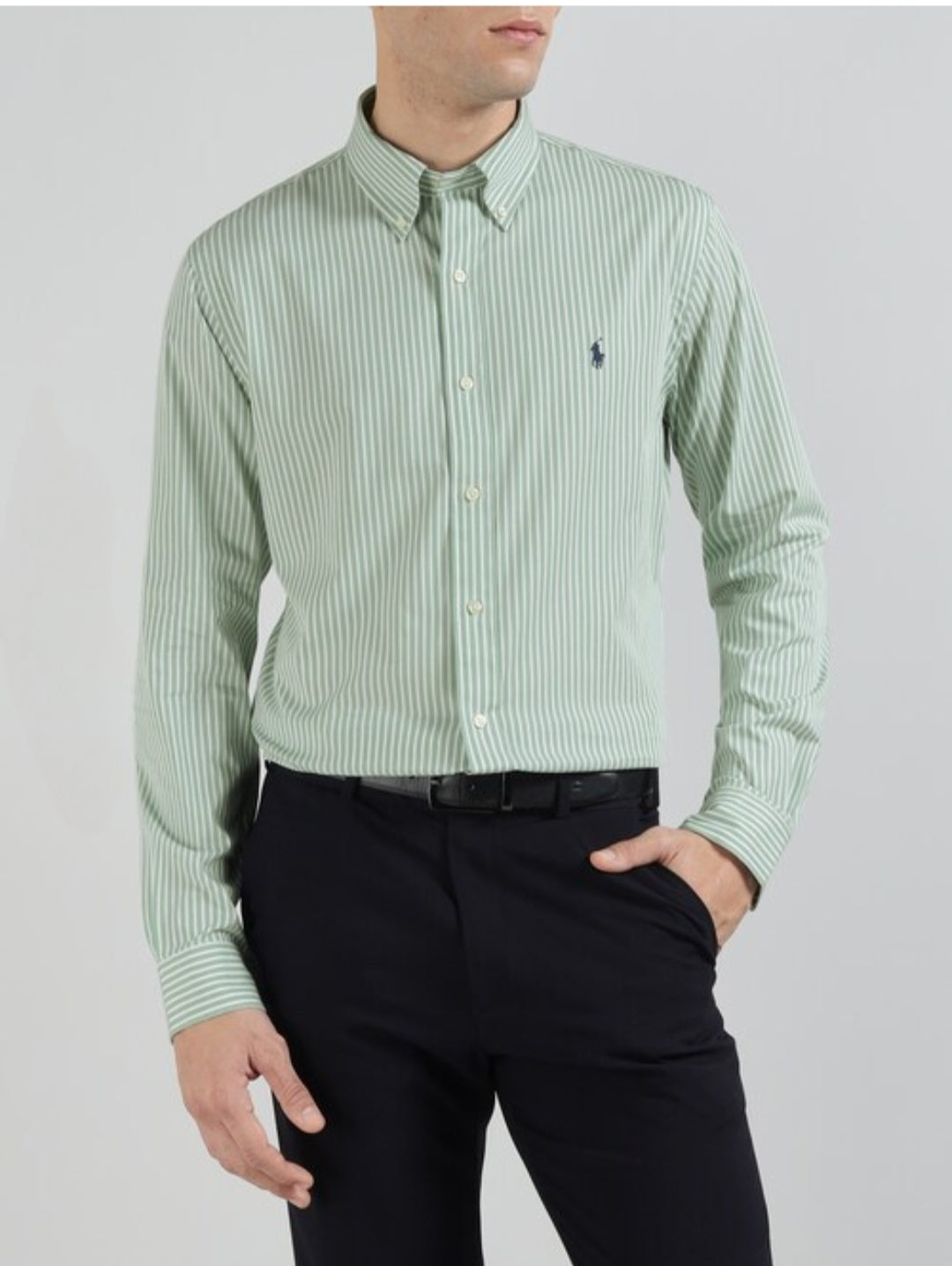 BHAVY APPARELS - Sage Green Pinstripe Oxford Shirt
