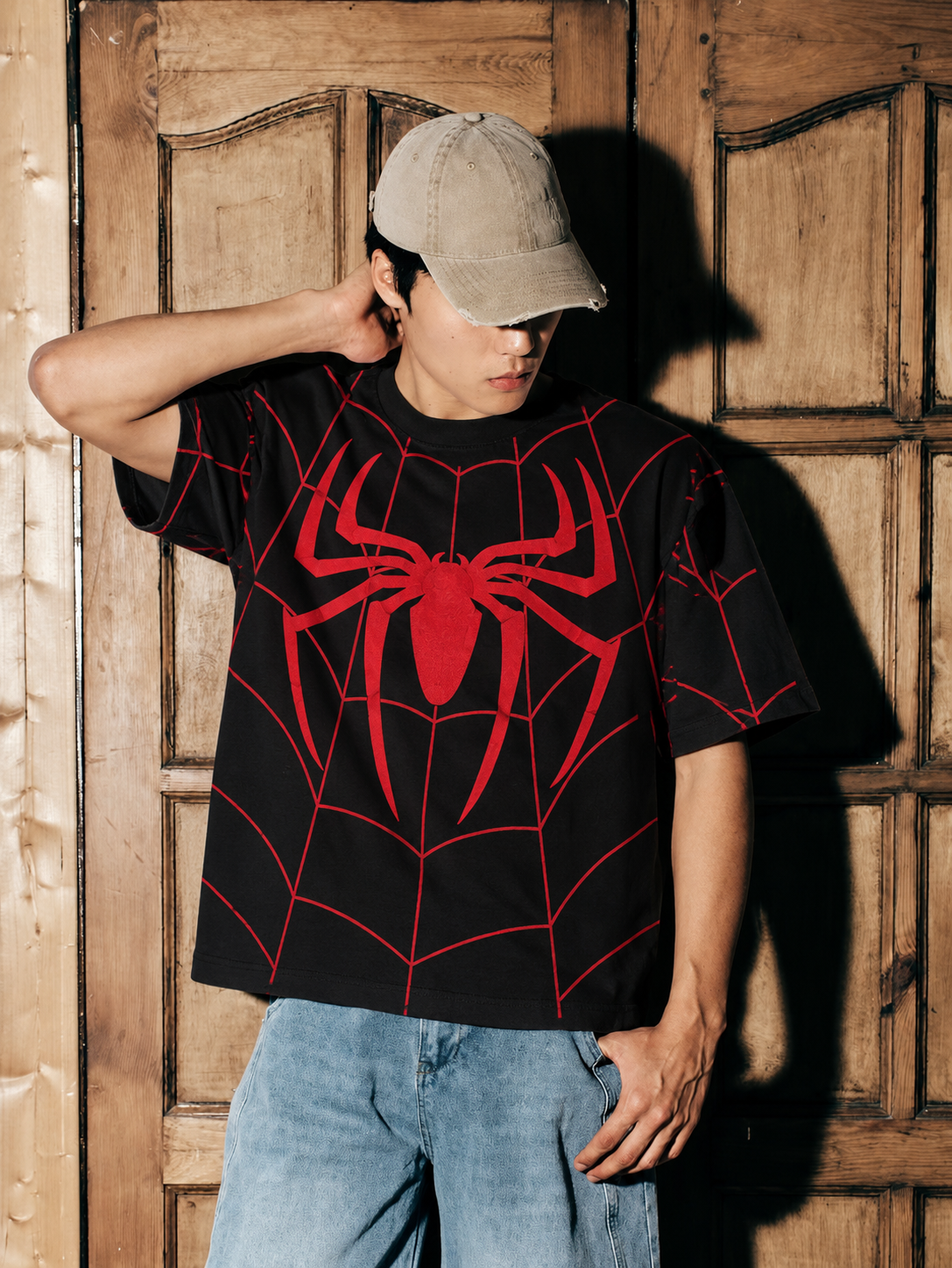 Spider Web Oversized T-Shirt – Black & Red