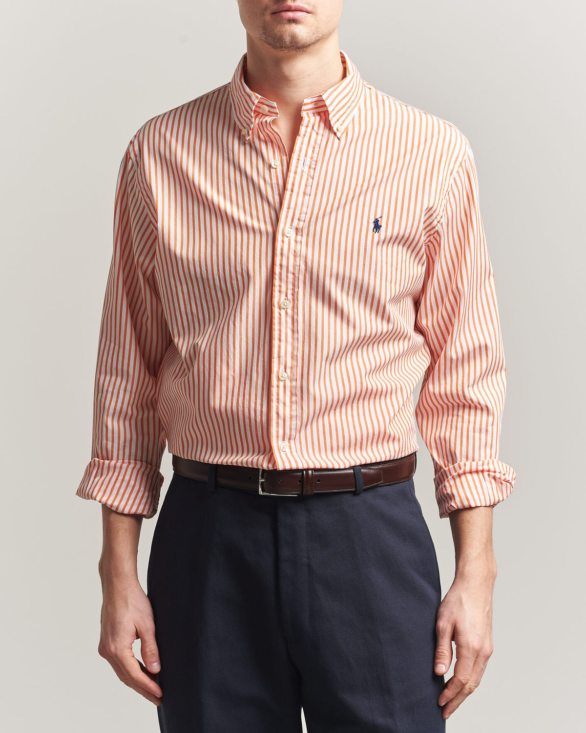 Polo Ralph Lauren Orange Striped Button-Down Shirt, Classic Fit, Pure Cotton