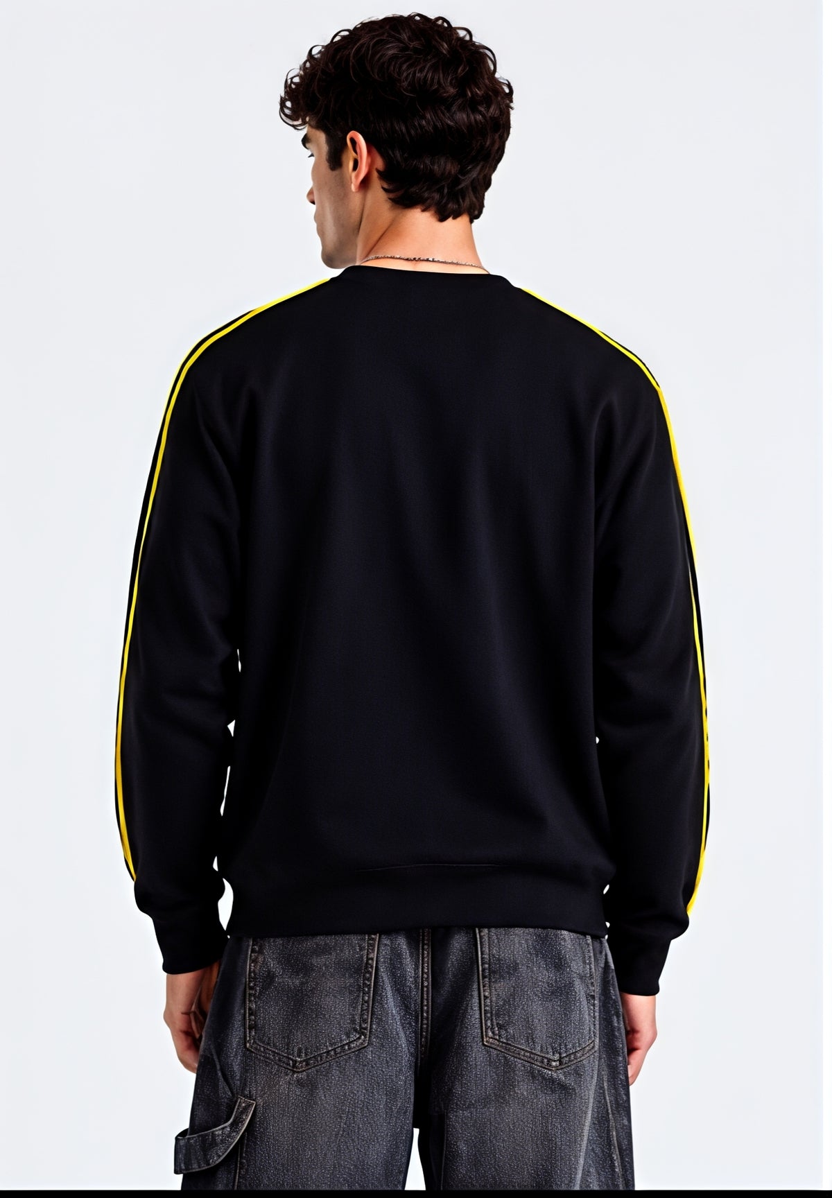 Men’s Black Brasil Graphic Printed Sweatshirt with Yellow Sleeve Stripes