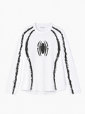 White Waffle-Knit Spider Graphic Full Sleeve T-Shirt